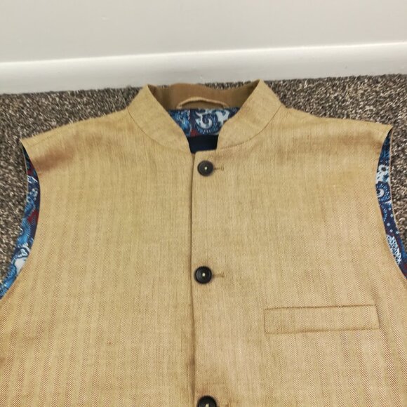 Joseph Turner Yorkshire Gilet Waistcoat Moon Wool Linen Herringbone Tan Sz 46 - Picture 2 of 11